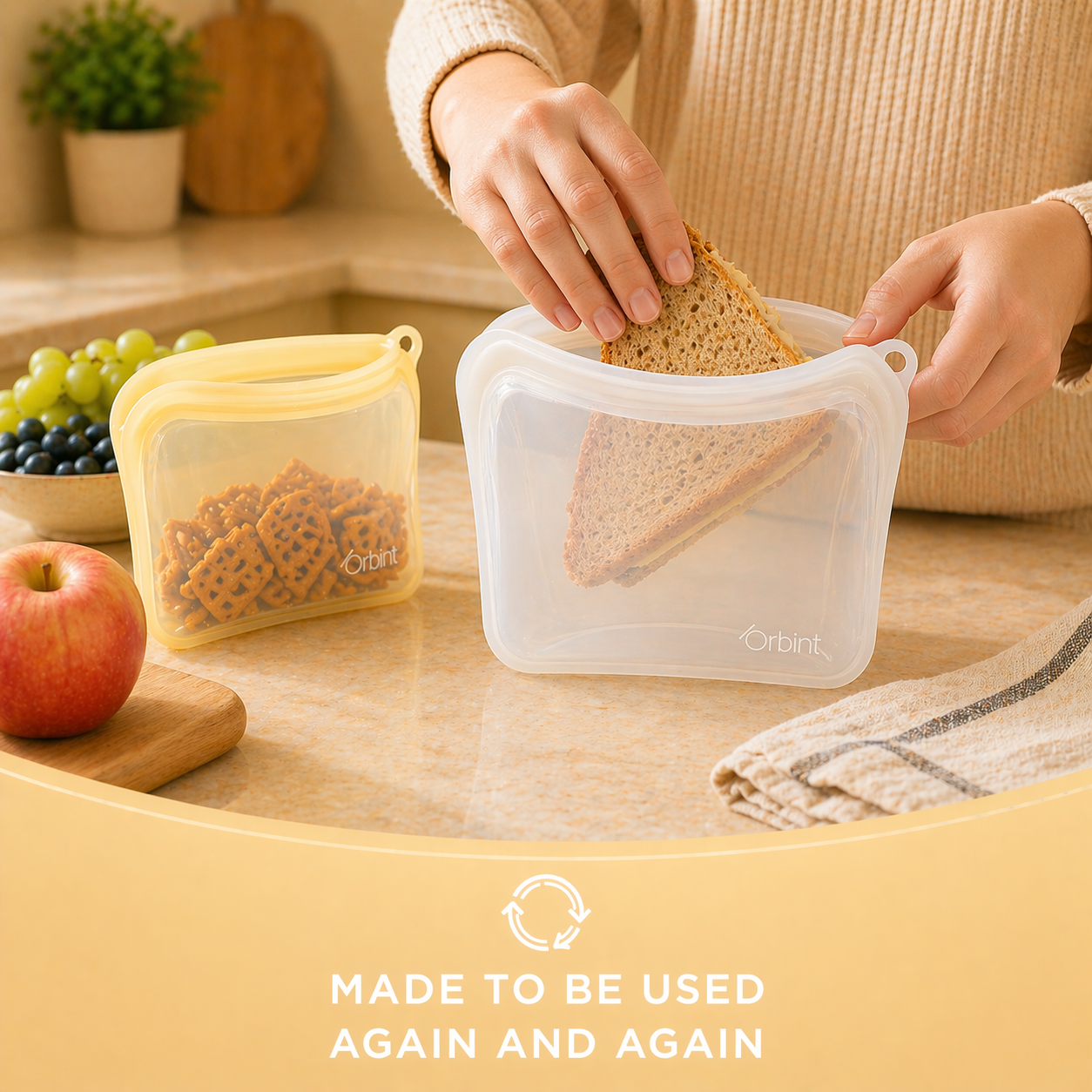 Reusable Silicone Food Storage Bags – Leakproof Freezer Bags 40oz - Yellow