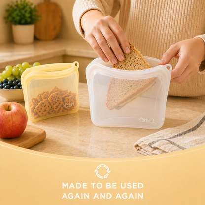 Reusable Silicone Food Storage Bags – Leakproof Freezer Bags 40oz - Yellow